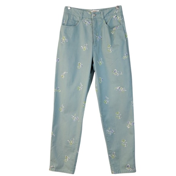 Talbots Denim - TALBOTS Petites 6P Floral Print Teal Women's Mom Jeans 100%‎ Cotton Straight Leg